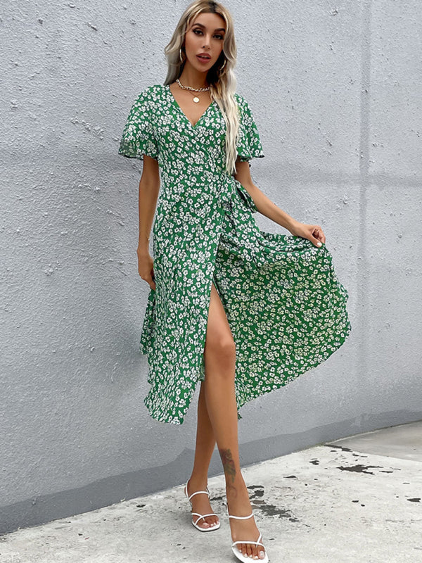 Robe imprimée cintrée verte Western pour femmes 