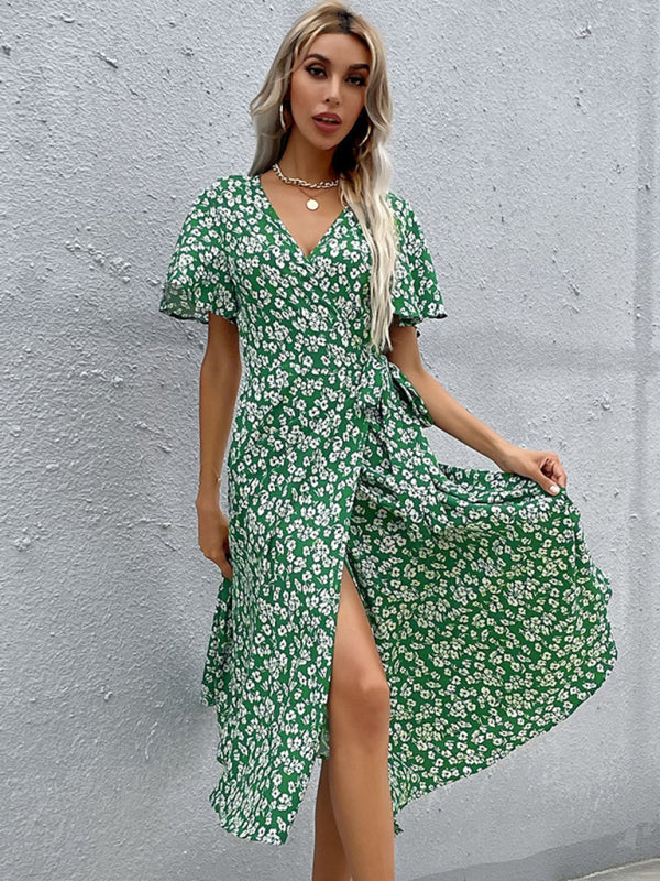 Robe imprimée cintrée verte Western pour femmes 