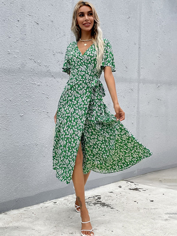 Robe imprimée cintrée verte Western pour femmes 