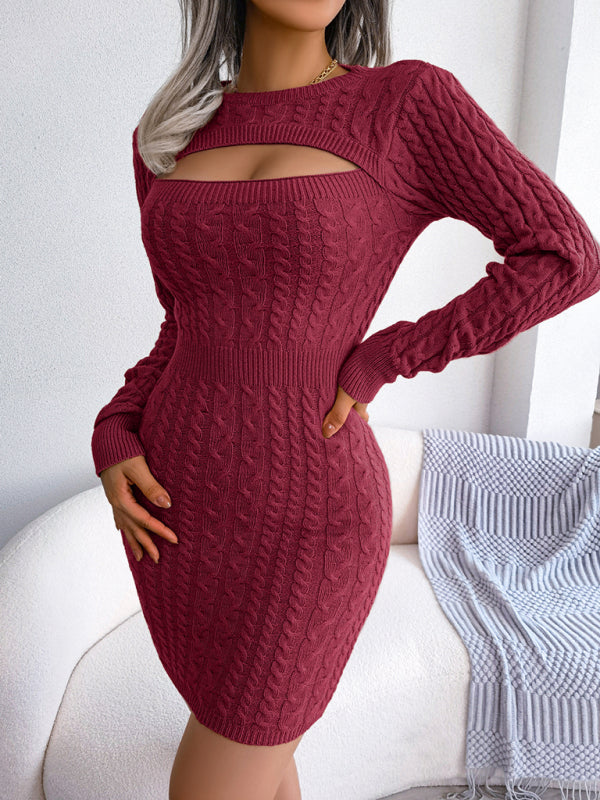 Damen sexy ausgehöhltes frittiertes Teig-Twist-Hüfttasche-Hüftrock-Pelzkleid 