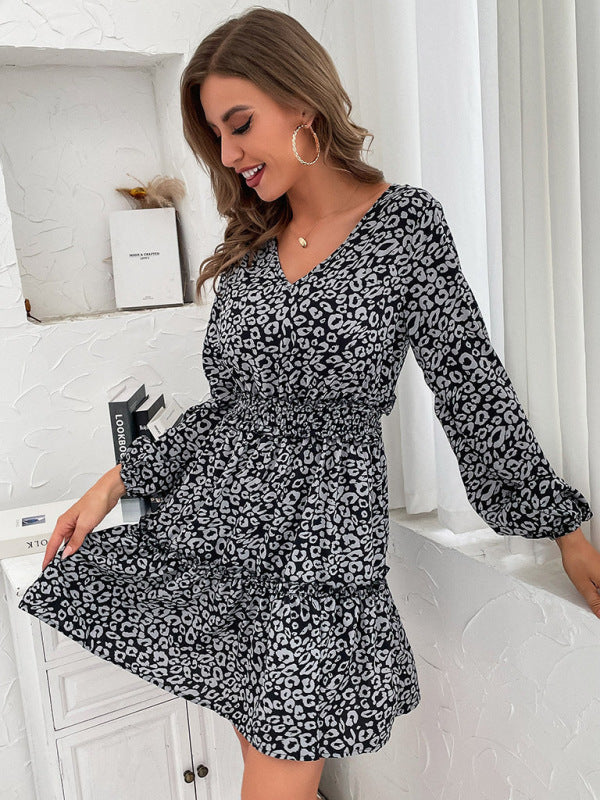 Robe de gâteau mince pour femmes, robe à manches longues à volants