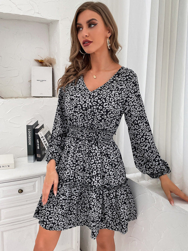 Robe de gâteau mince pour femmes, robe à manches longues à volants