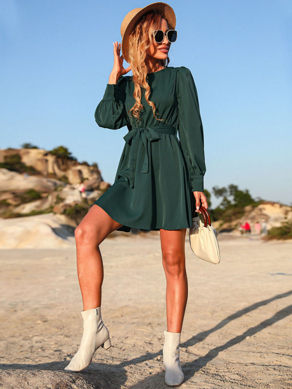 Robe courte à lacets verte pour femme 