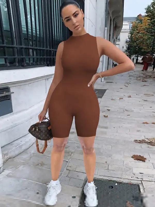 Brown slim fit high waist sports jumpsuit