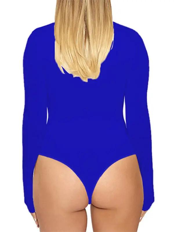 Blue long-sleeved tight-fitting jumpsuit back view