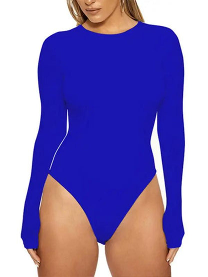 Blue long-sleeved tight-fitting jumpsuit front view