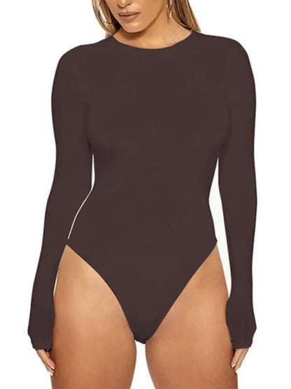 Brown long-sleeved tight-fitting jumpsuit front view