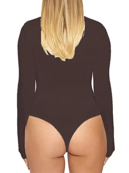 Brown long-sleeved tight-fitting jumpsuit back view
