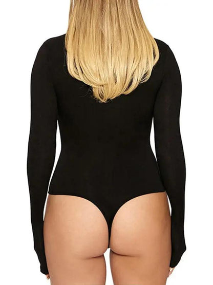 Black long-sleeved tight-fitting jumpsuit back view