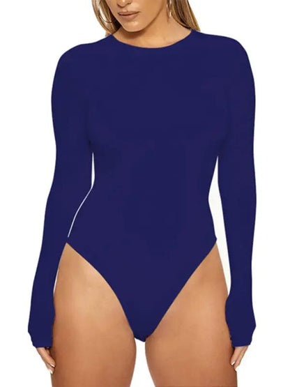 Navy long-sleeved tight-fitting jumpsuit front view