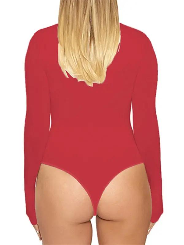Red long-sleeved tight-fitting jumpsuit back view