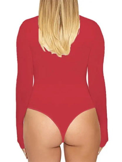 Red long-sleeved tight-fitting jumpsuit back view