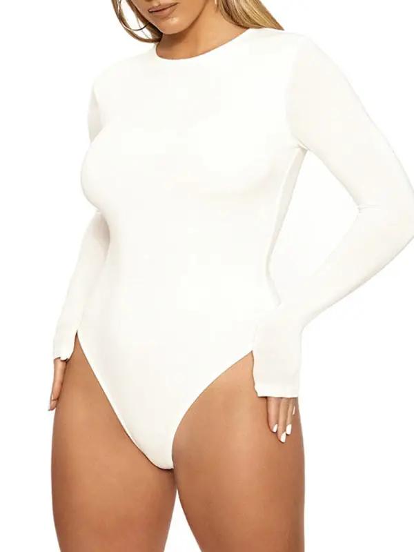 White long-sleeved tight-fitting jumpsuit front view