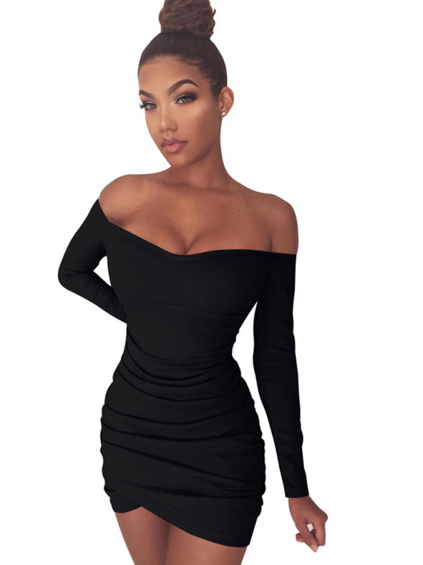 Robe sexy à manches longues et asymétrique pour femmes, tenue de hanche 