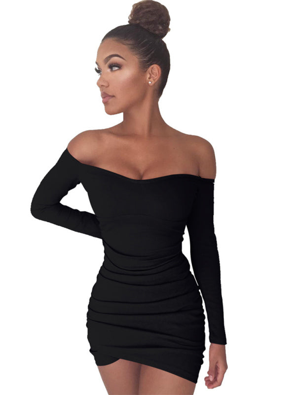 Robe sexy à manches longues et asymétrique pour femmes, tenue de hanche 