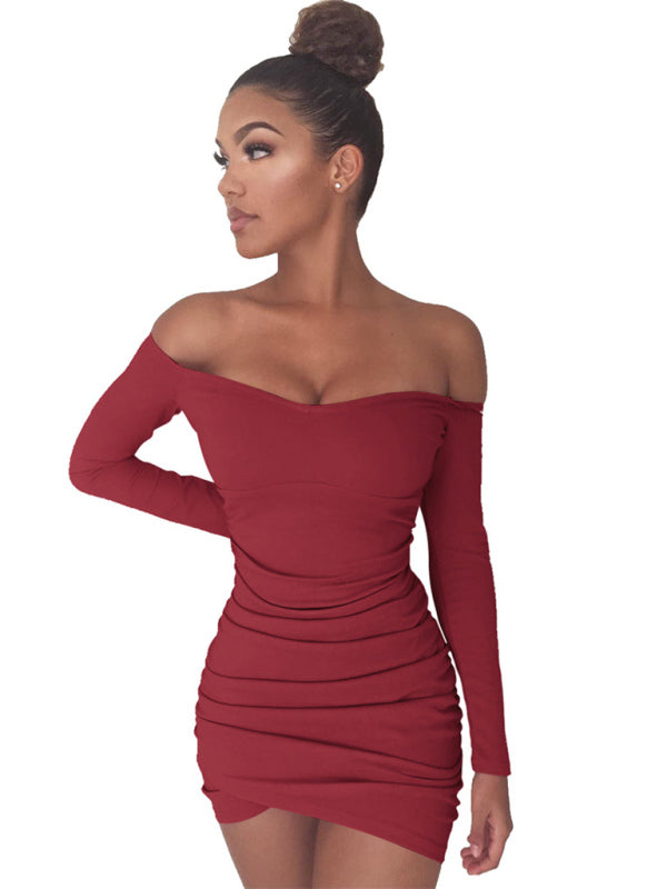 Robe sexy à manches longues et asymétrique pour femmes, tenue de hanche 