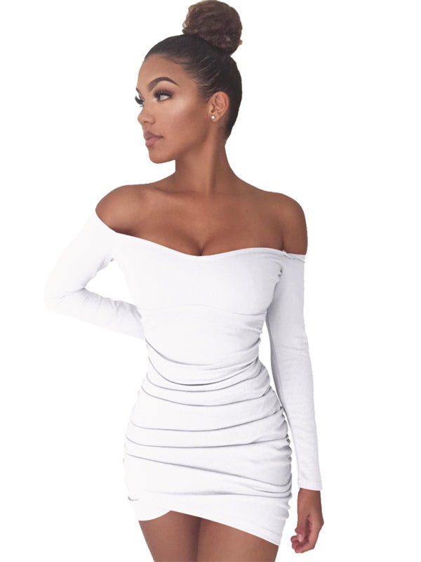 Langärmliges sexy One-Shoulder-Paket-Hüftkleid für Damen 