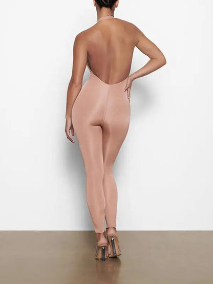 Back view of nude sleeveless jumpsuit