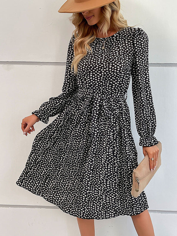 Robe à manches longues imprimé léopard pour femmes avec lien à la taille
