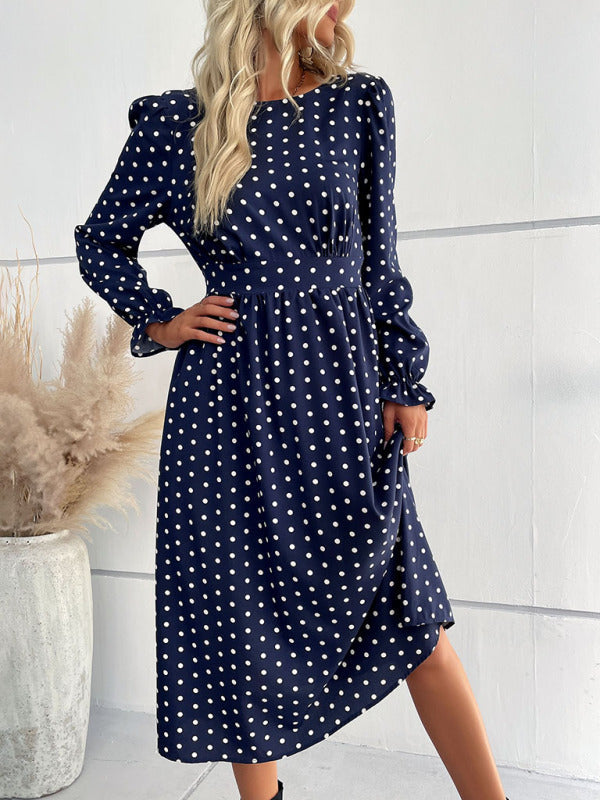 Polka Dot-Kleid mit Rundhalsausschnitt für Damen 