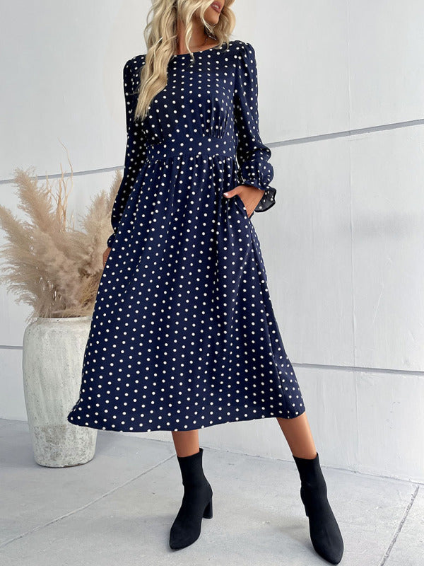 Polka Dot-Kleid mit Rundhalsausschnitt für Damen 