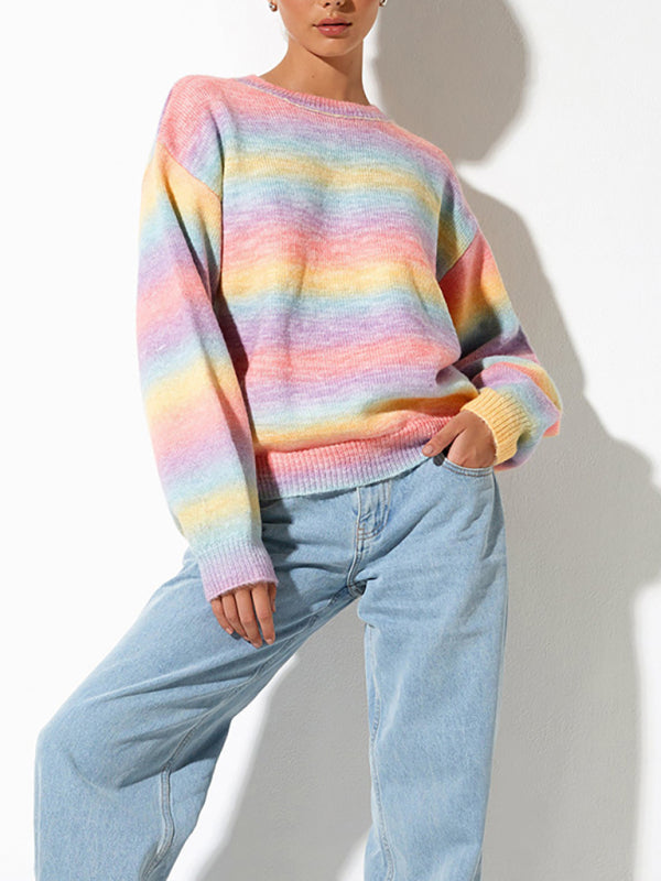 Pull en tricot multicolore pastel ombré pour femme 