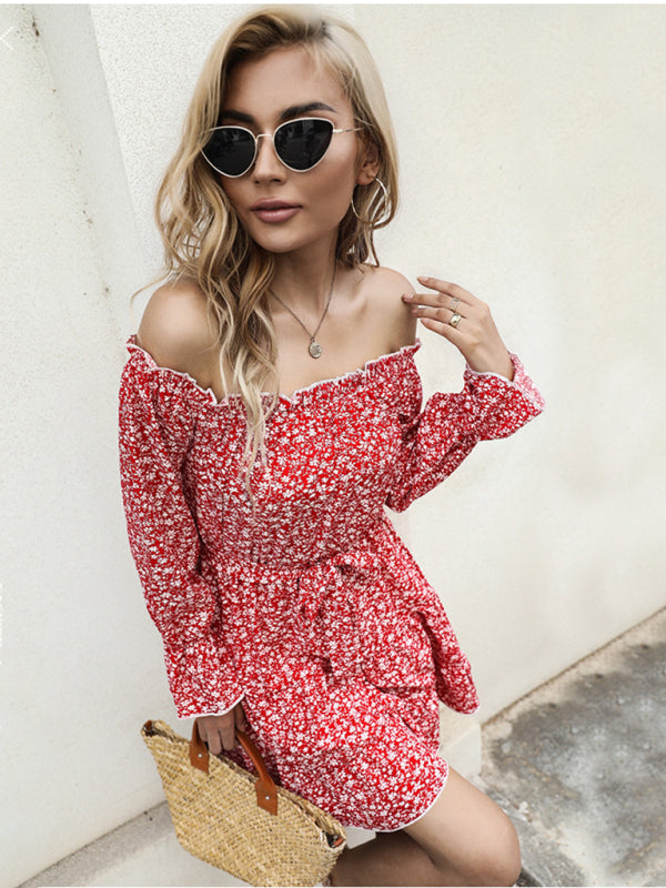 Floral Off-Shoulder Long Sleeve Mini Dress