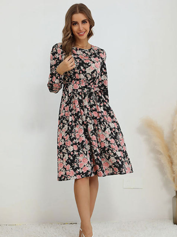 Floral Print Vintage Long Sleeve Dress