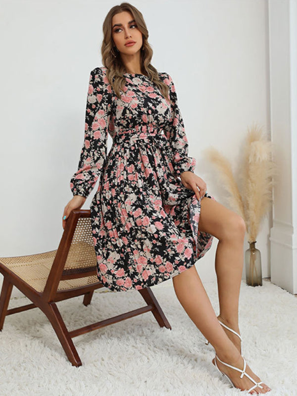 Floral Print Vintage Long Sleeve Dress