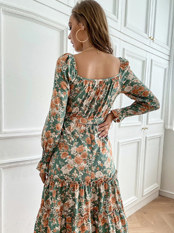 Floral Print Long Sleeve Woven Dress