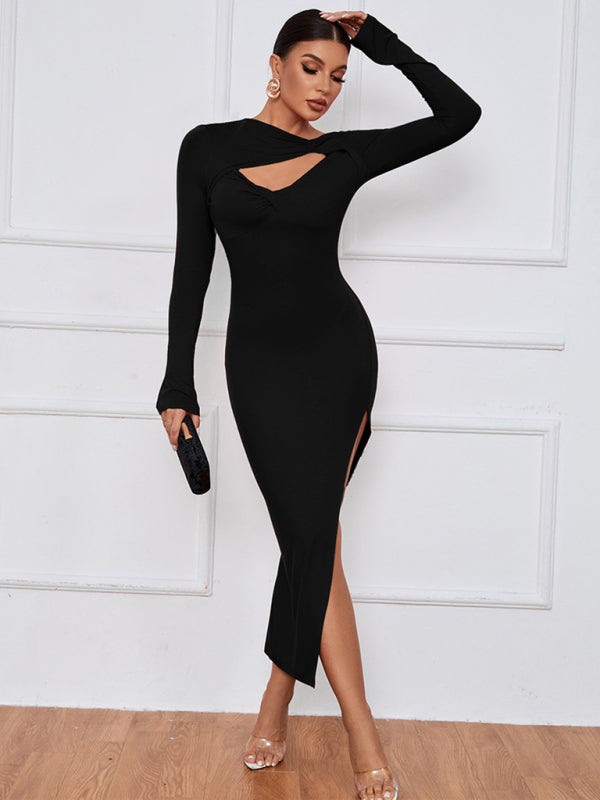Frauen schlank paket hüfte engen kleid sexy öffnen langarm kleid