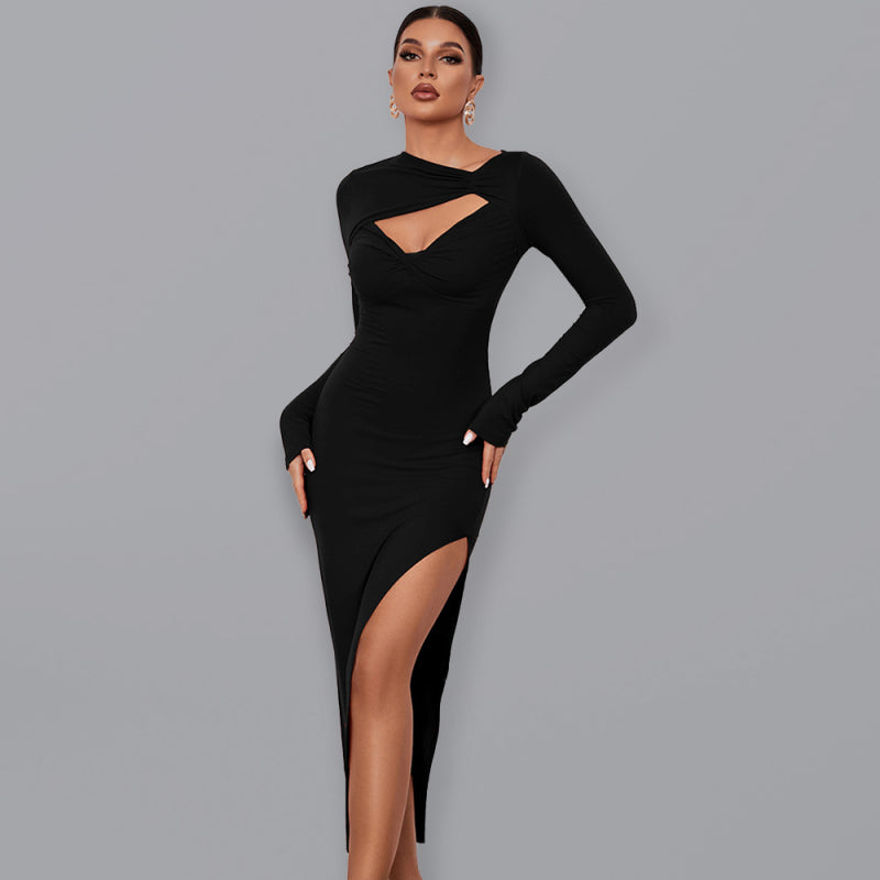 Frauen schlank paket hüfte engen kleid sexy öffnen langarm kleid