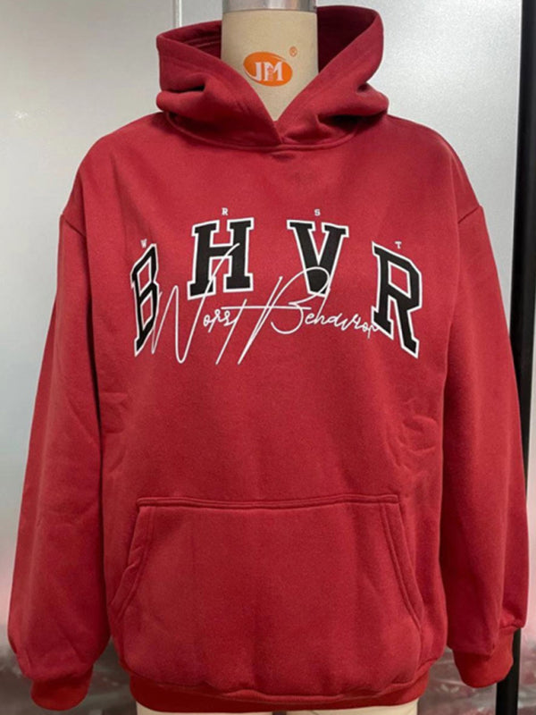 BHVR game letter printing plus fleece warm long-sleeved sweater