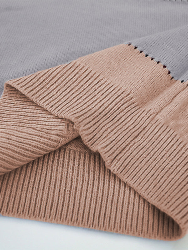 Farbblockierter Pullover mit überschnittener Schulterpartie für Damen mit Rundhalsausschnitt 