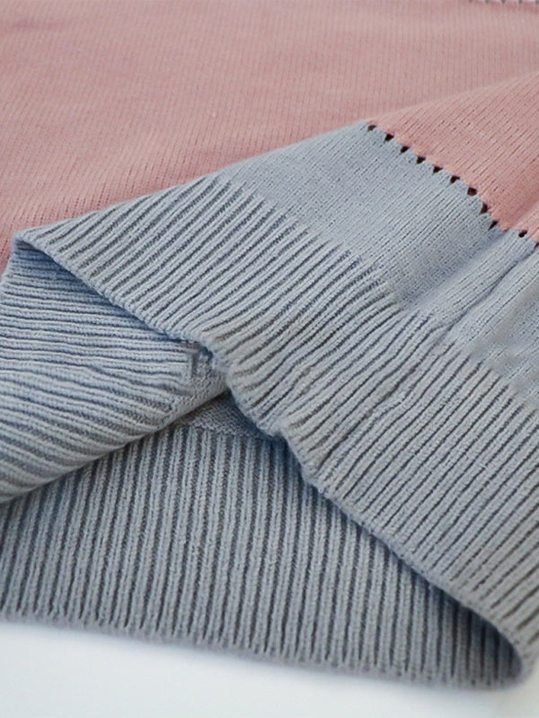Farbblockierter Pullover mit überschnittener Schulterpartie für Damen mit Rundhalsausschnitt 