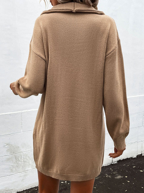 Robe pull fourreau à col boutonné de couleur unie pour femmes 