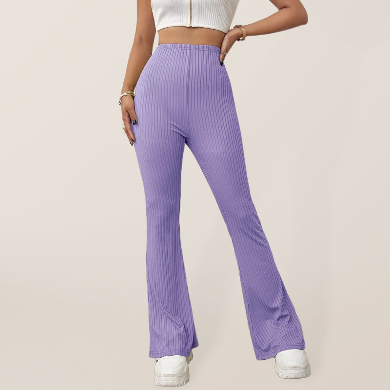 Pantalon en tricot évasé taille haute de couleur unie pour femme 