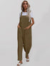 Olive green sleeveless cotton linen overalls for women