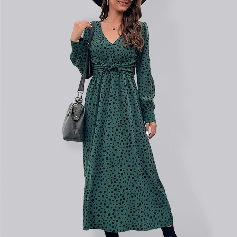 Robe midi torsadée sur le devant à pois pour femmes 