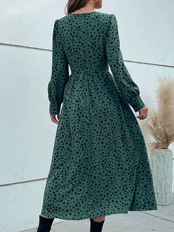 Robe midi torsadée sur le devant à pois pour femmes 