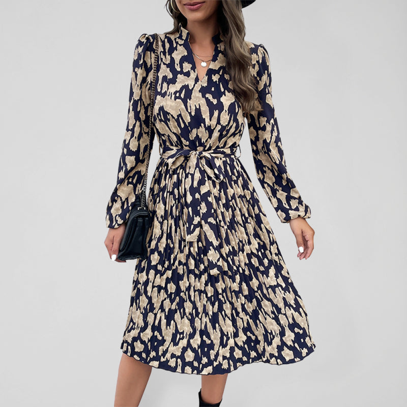 Robe tissée plissée à manches longues pour femmes 