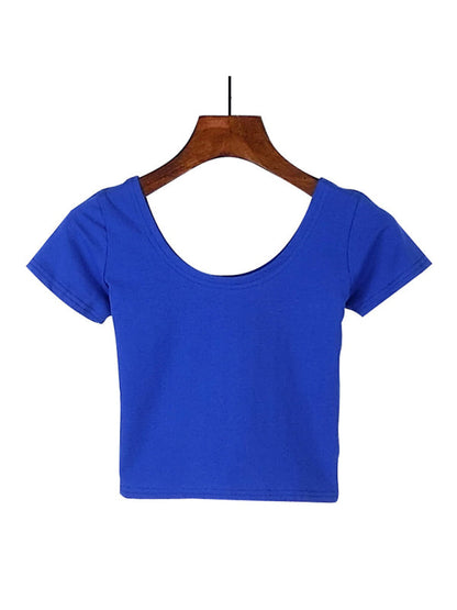 T-shirt moulant à manches courtes pour femmes, en coton, coupe nombril, haut court, slim, taille haute 