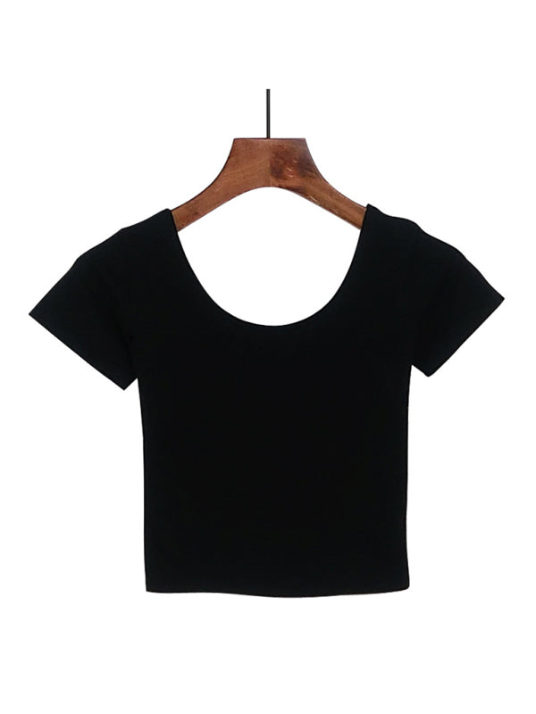 T-shirt moulant à manches courtes pour femmes, en coton, coupe nombril, haut court, slim, taille haute 