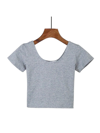 T-shirt moulant à manches courtes pour femmes, en coton, coupe nombril, haut court, slim, taille haute 