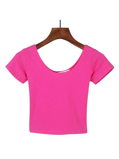 T-shirt moulant à manches courtes pour femmes, en coton, coupe nombril, haut court, slim, taille haute 