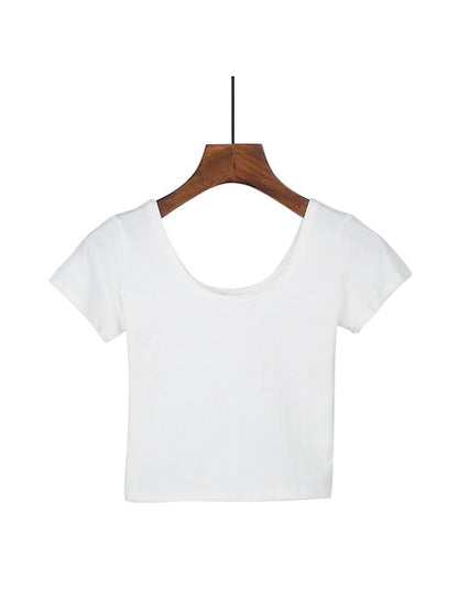 T-shirt moulant à manches courtes pour femmes, en coton, coupe nombril, haut court, slim, taille haute 