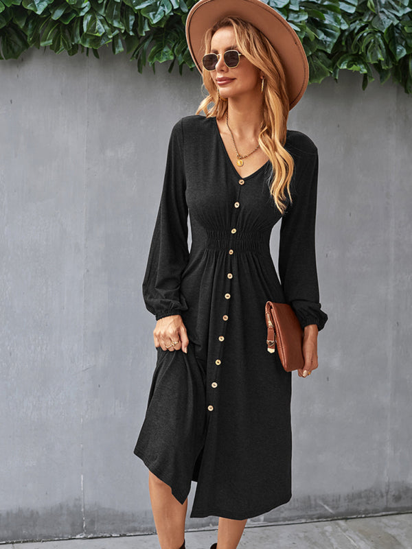 Taillenschlankmachendes A-Linien-Rock, V-Ausschnitt, elastisches, elastisches, sexy Kleid