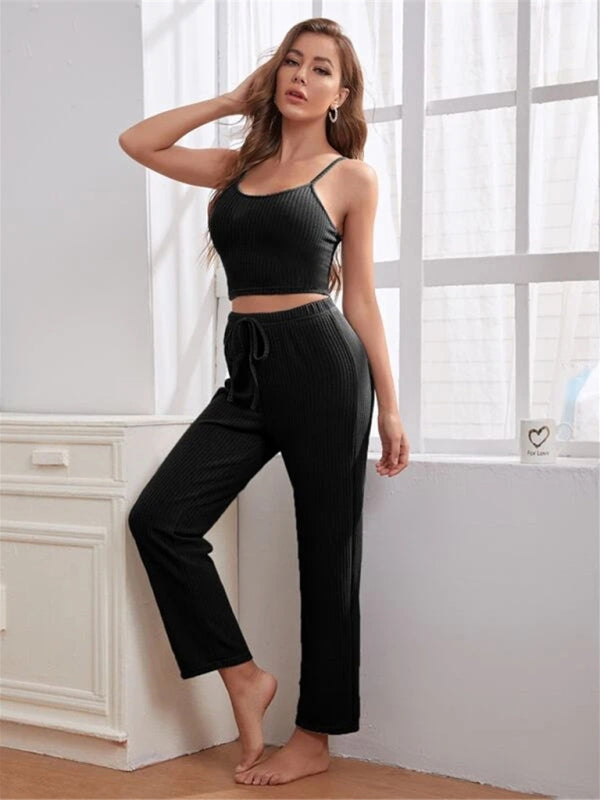 Loungewear Langer dreiteiliger Anzug aus Waffelstrick für Damen 