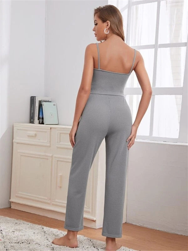 Loungewear Langer dreiteiliger Anzug aus Waffelstrick für Damen 