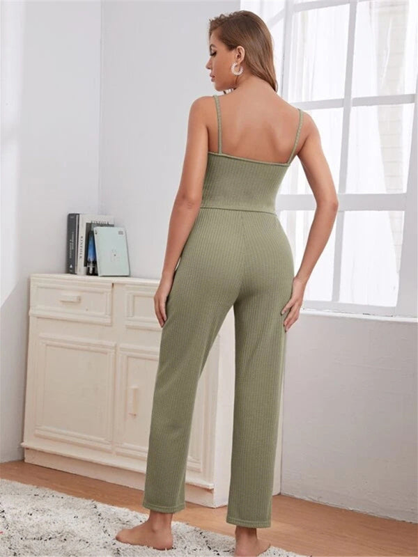 Loungewear Langer dreiteiliger Anzug aus Waffelstrick für Damen 